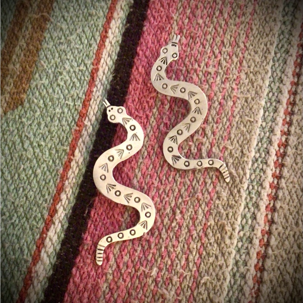 Sterling Silver Snake Earrings with stamping!
